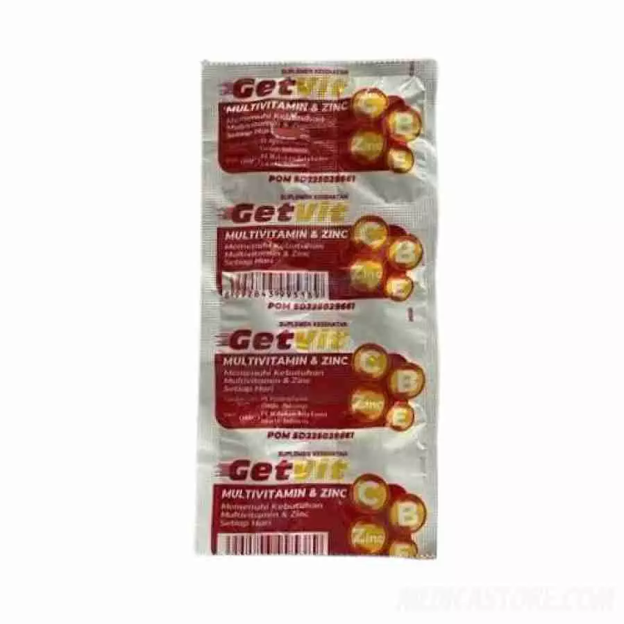 Getvit Multivitamin & Zinc Kaplet Salut Selaput 30'S